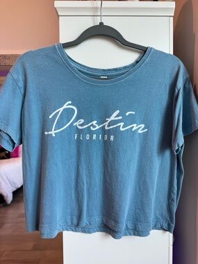 Destin Florida Graphic Cropped Tee - Dusty Blue